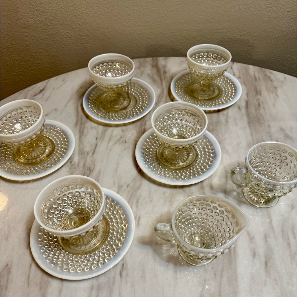 Anchor Hocking Moonstone hobnail Fenton French Opalescent depression glassware